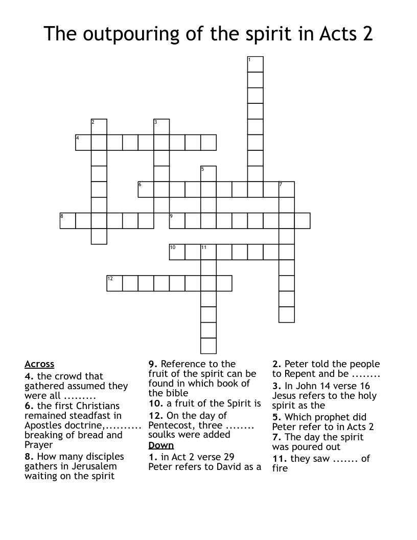 The outpouring of the spirit in Acts 2 Crossword