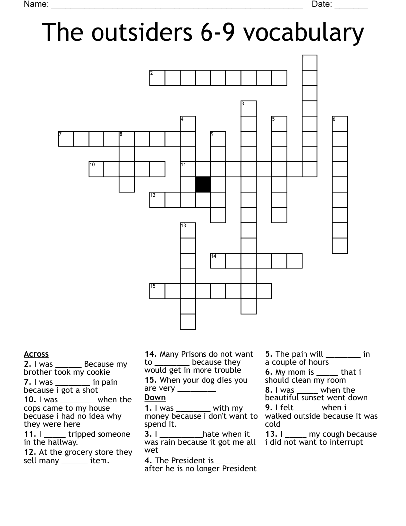 The outsiders 6-9 vocabulary Crossword