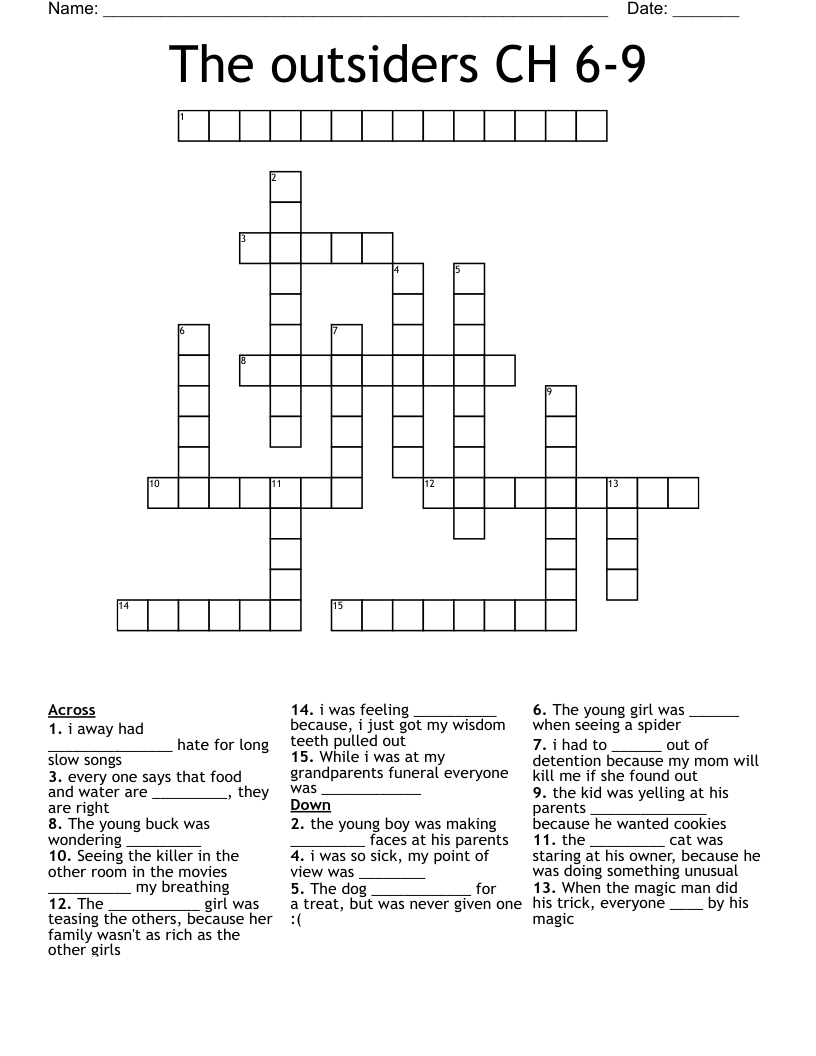 The outsiders CH 6-9 Crossword