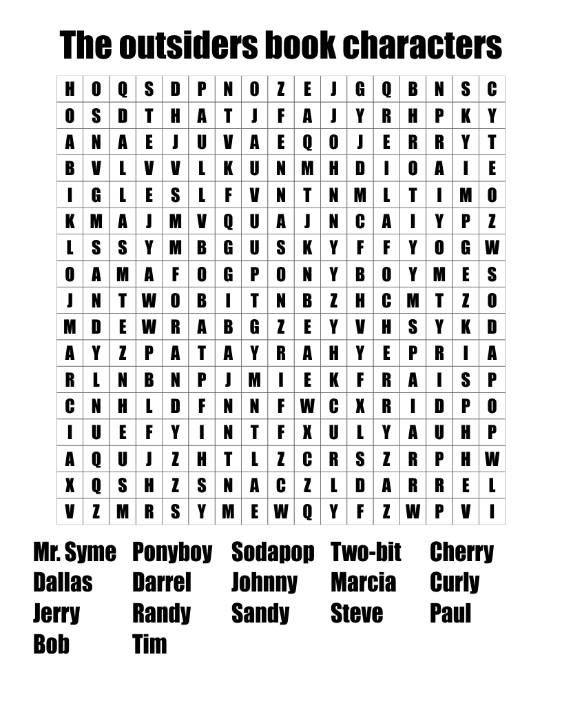 The outsiders book characters Word Search