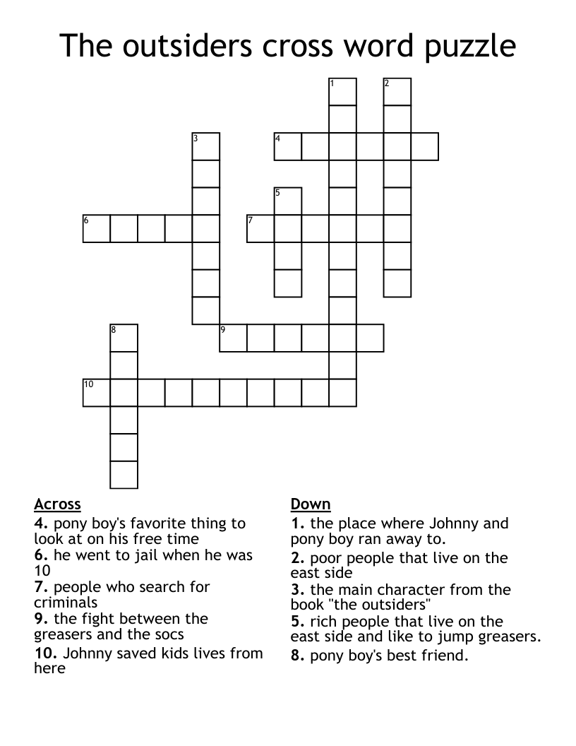 The outsiders cross word puzzle