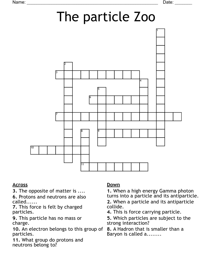 The particle Zoo Crossword