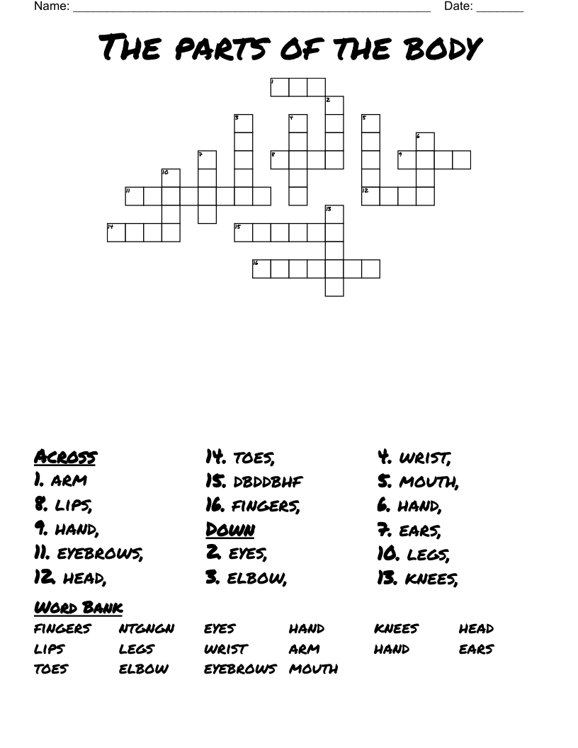 The parts of the body Crossword
