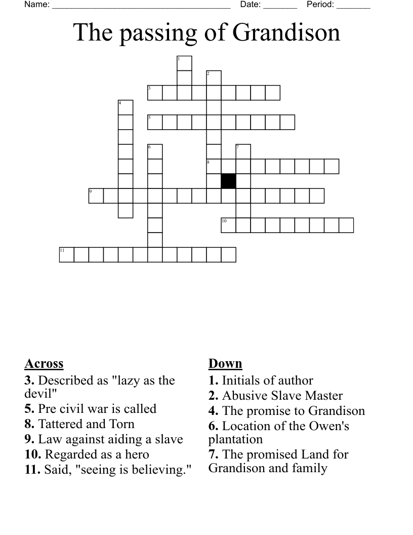 The passing of Grandison Crossword
