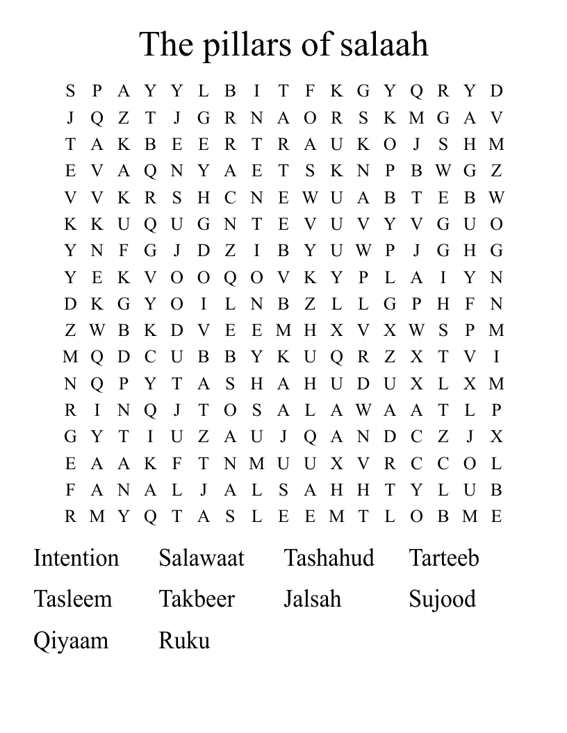 The pillars of salaah Word Search