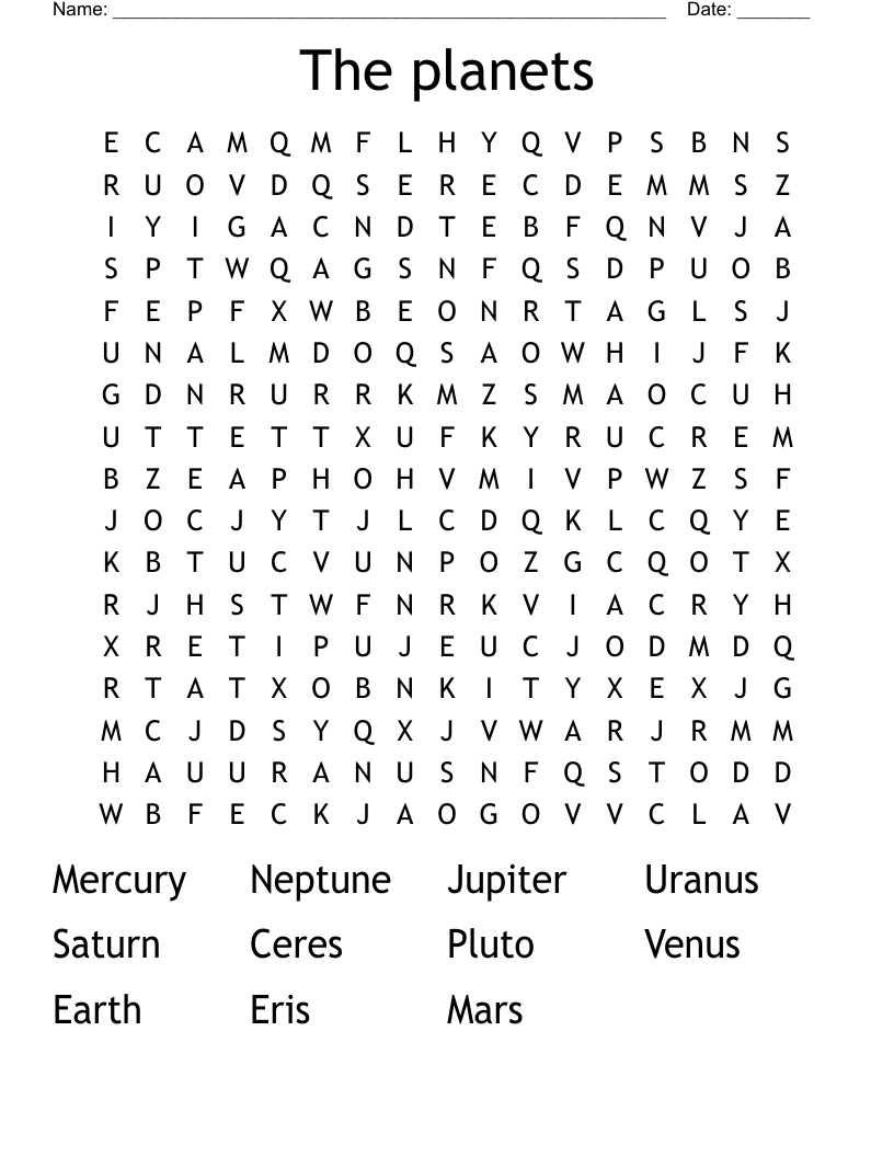 The planets Word Search