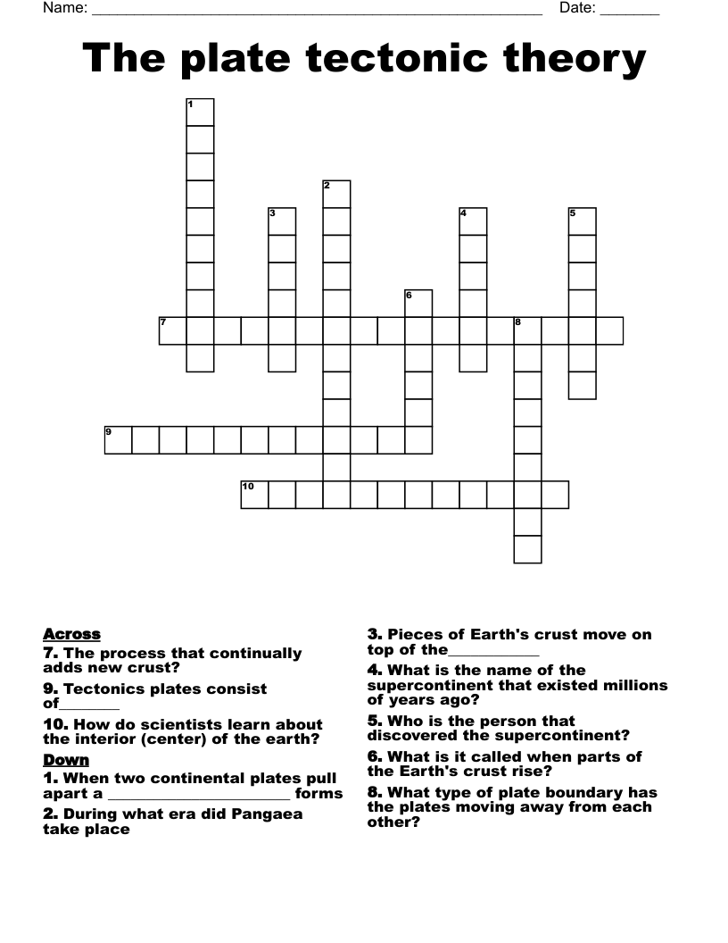 The plate tectonic theory  Crossword