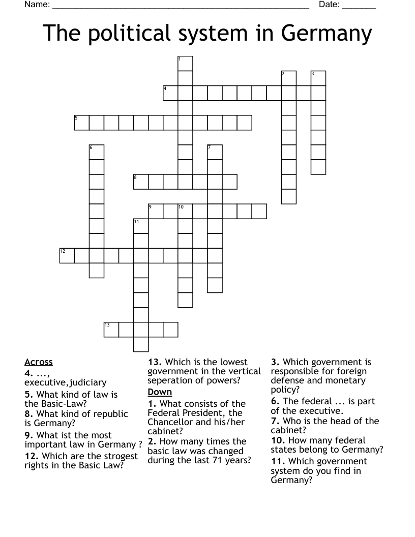 The political system in Germany Crossword