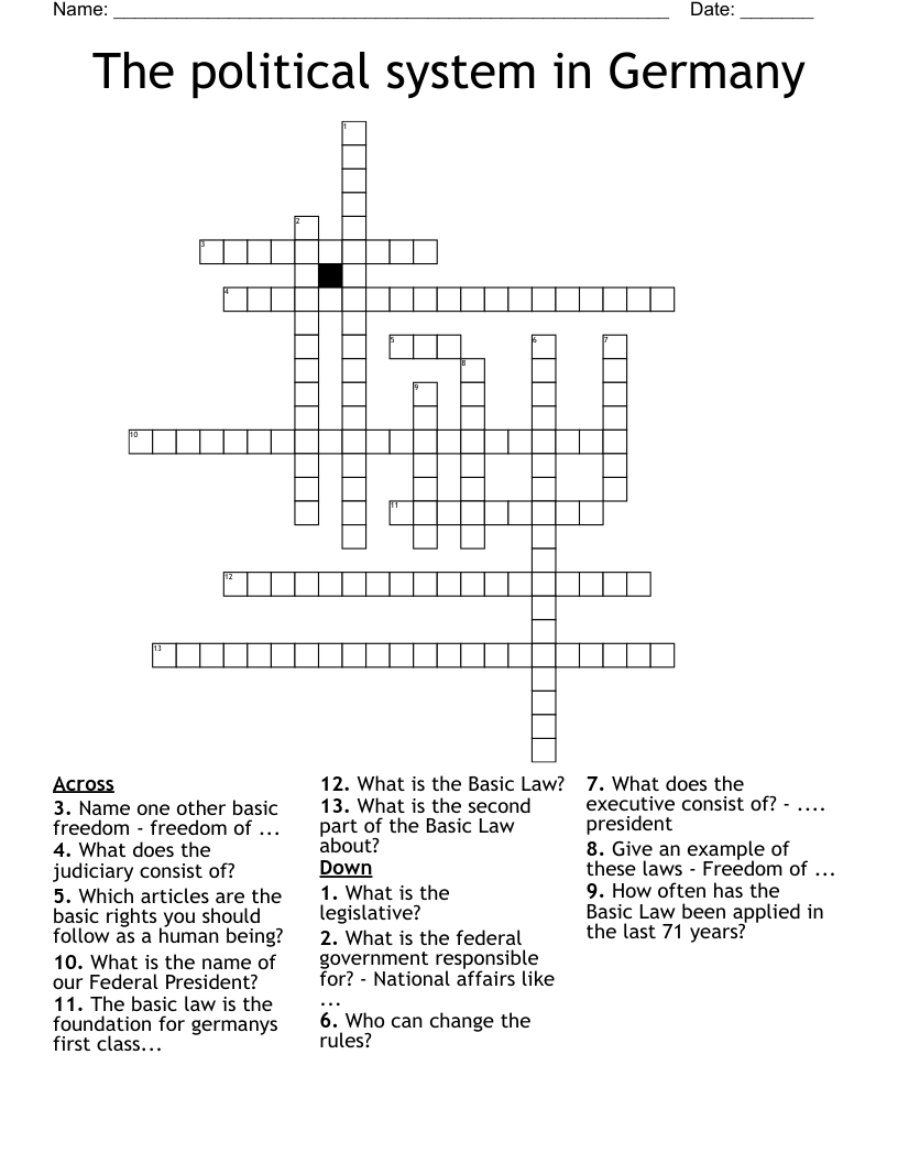 The political system in Germany Crossword