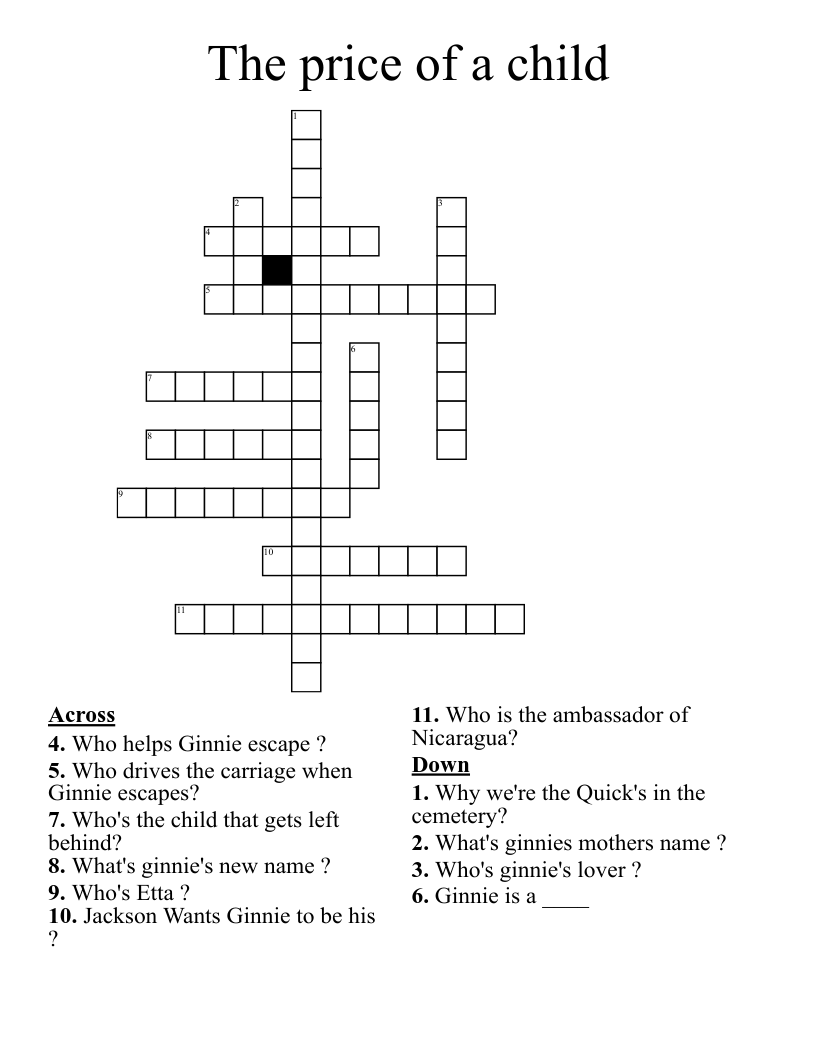 The price of a child  Crossword