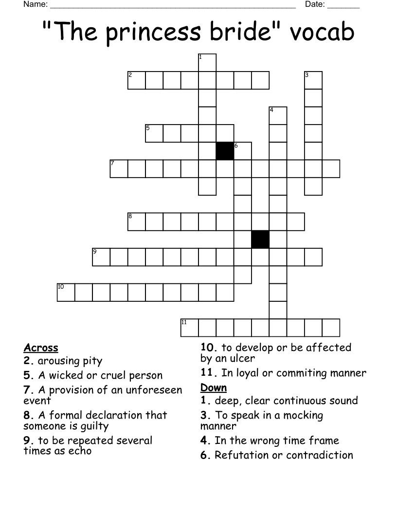 "The princess bride" vocab Crossword