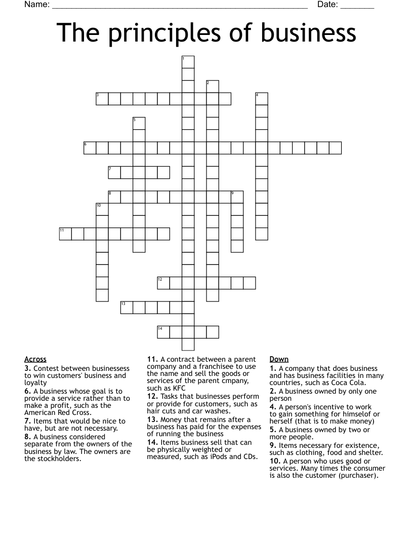 The principles of business Crossword