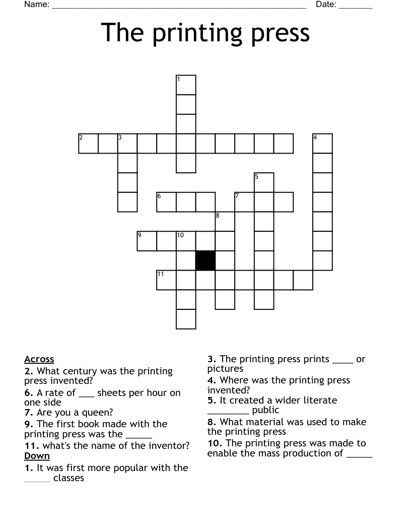 The printing press Crossword