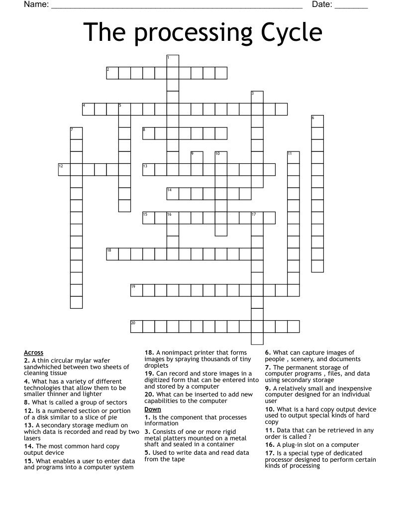 The processing Cycle Crossword