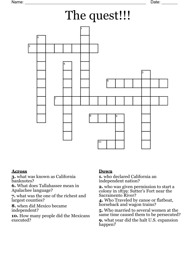 The quest!!! Crossword