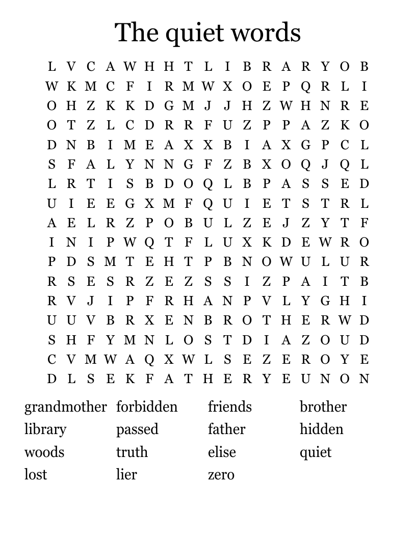 The quiet words Word Search