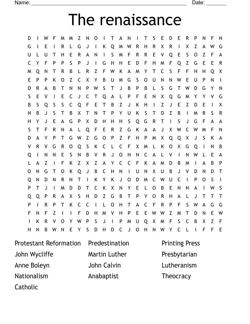 The renaissance Word Search