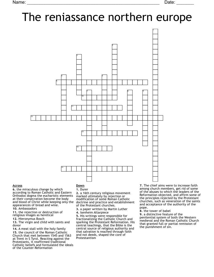 The reniassance northern europe Crossword
