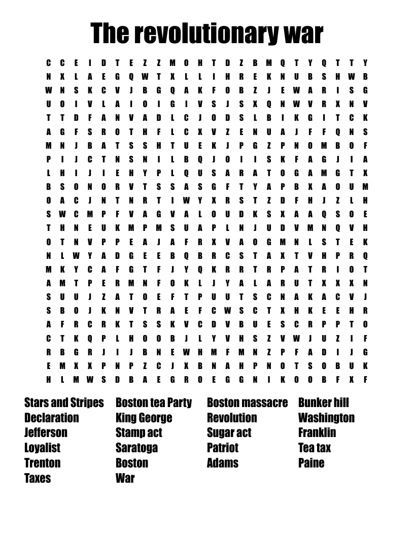 The revolutionary war Word Search