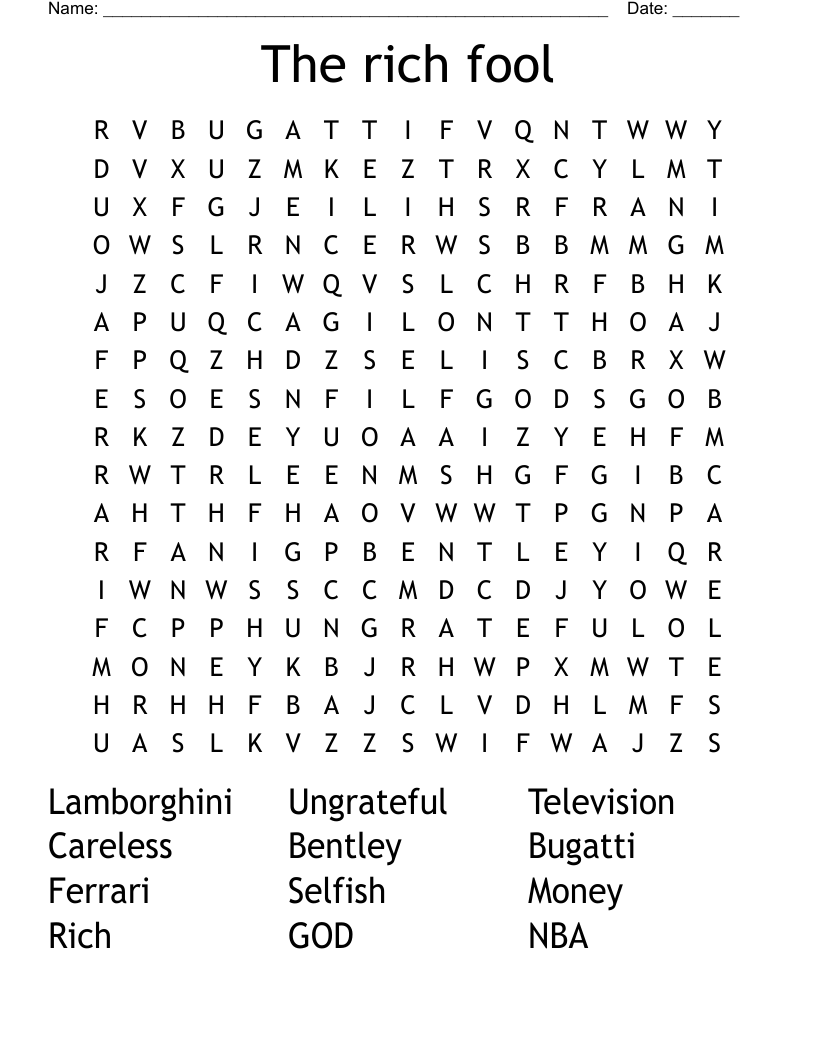 The rich fool Word Search