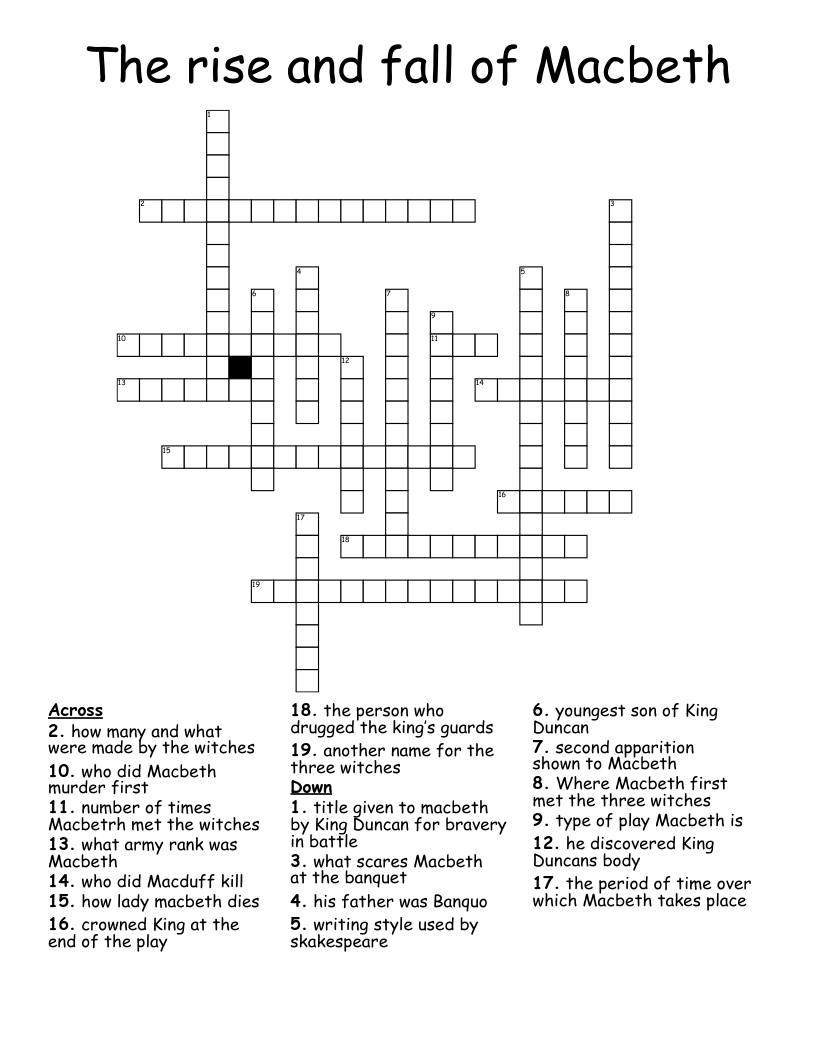 The rise and fall of Macbeth Crossword
