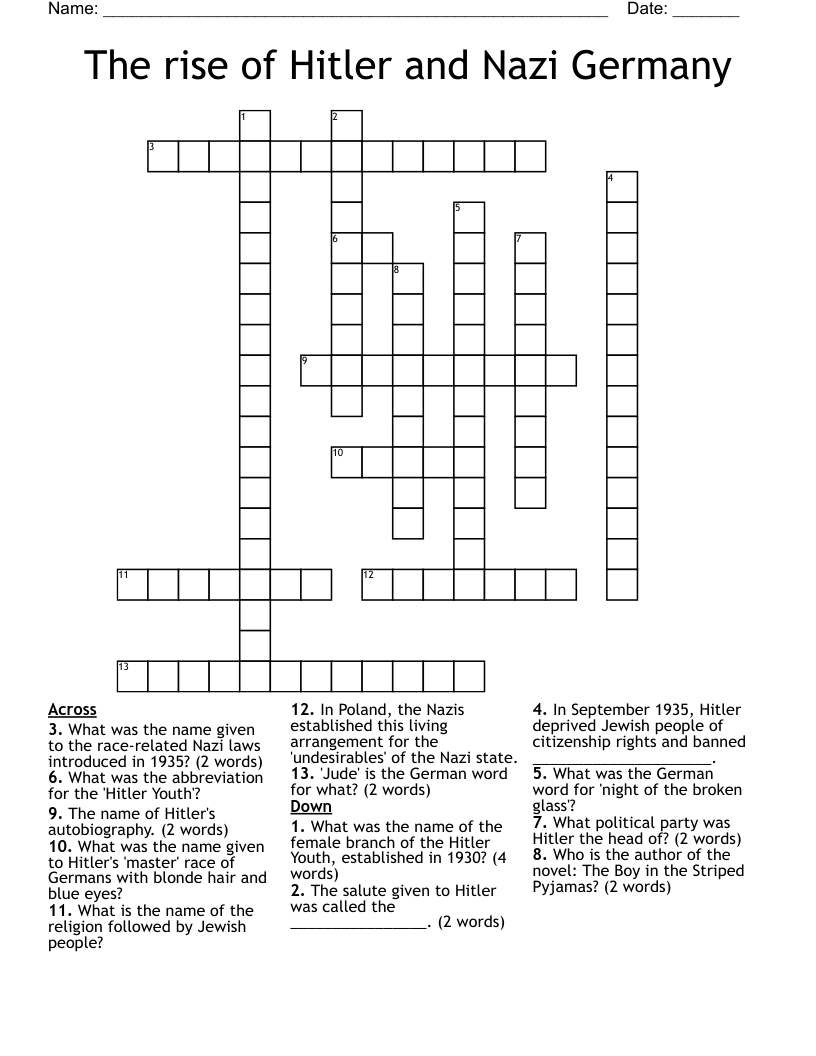 The rise of Hitler and Nazi Germany Crossword