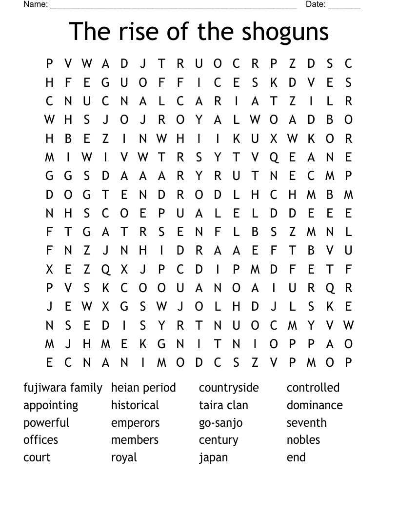 The rise of the shoguns Word Search