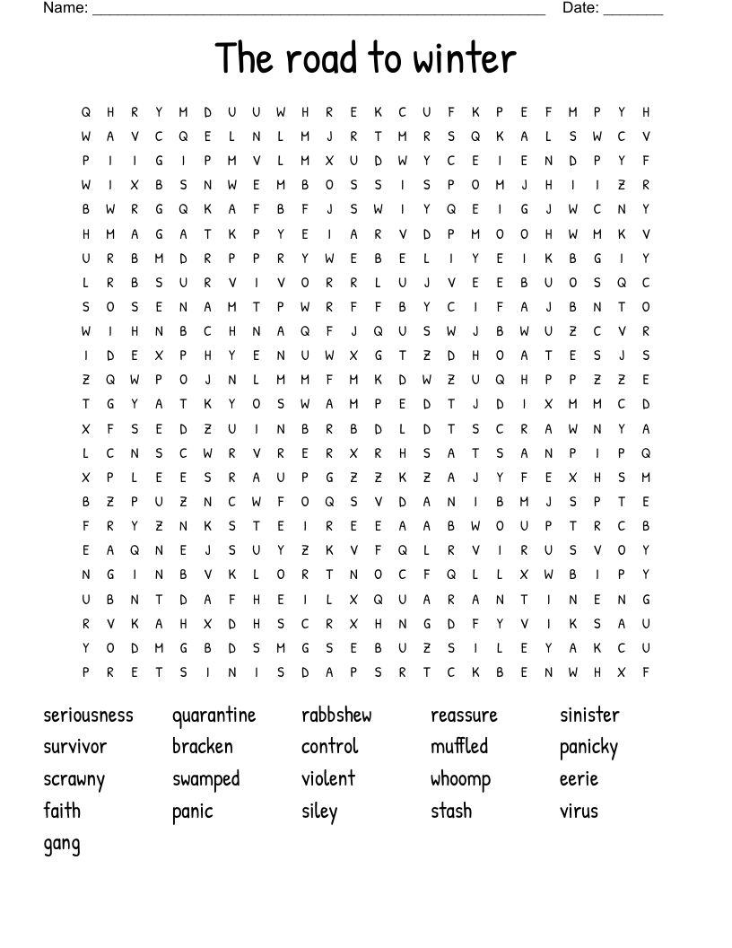The road to winter Word Search
