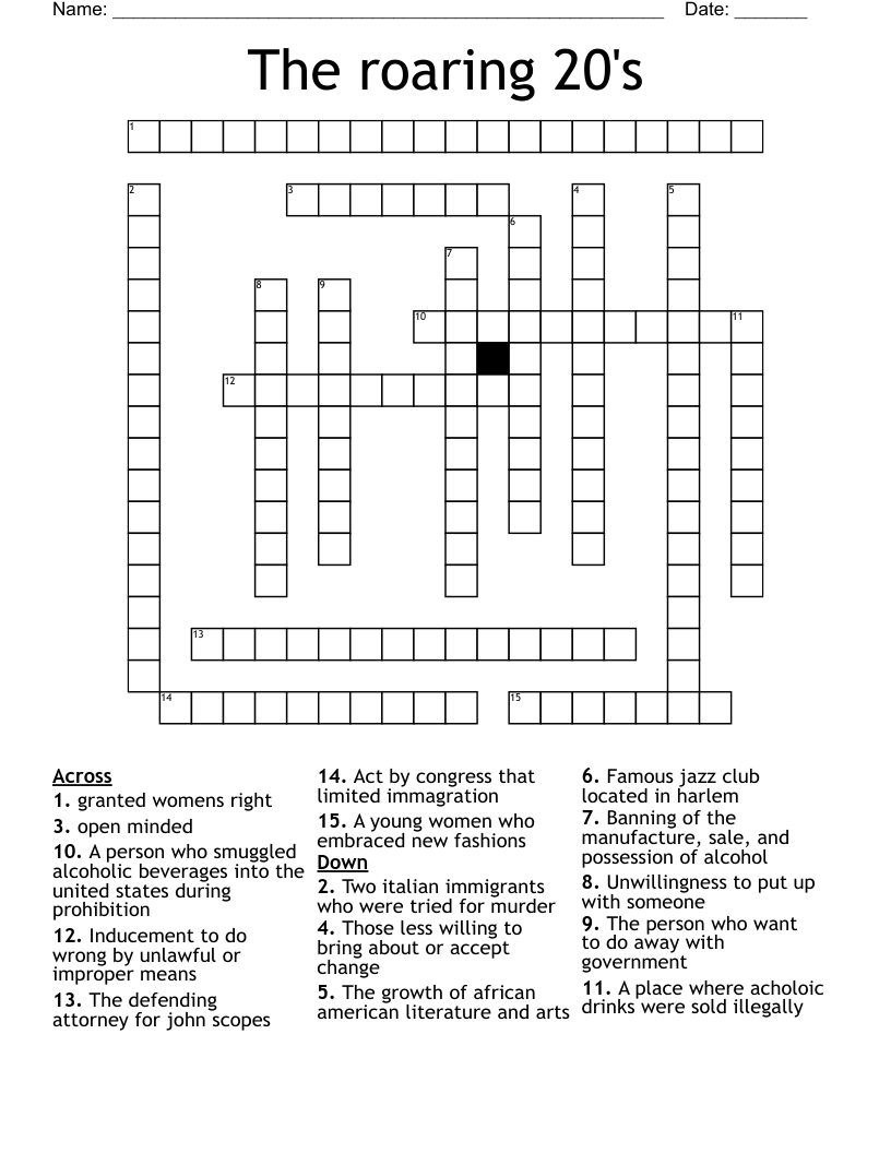 The roaring 20's Crossword