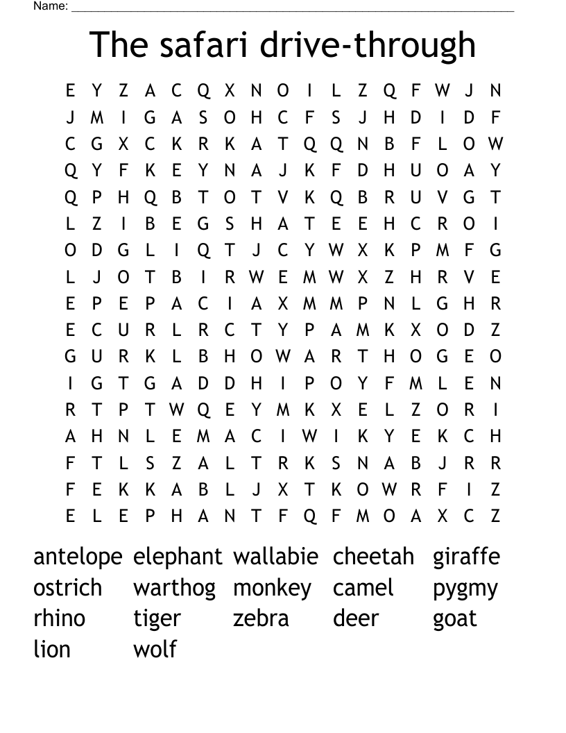 The safari drive-through Word Search