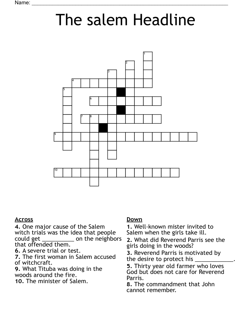 The salem Headline Crossword