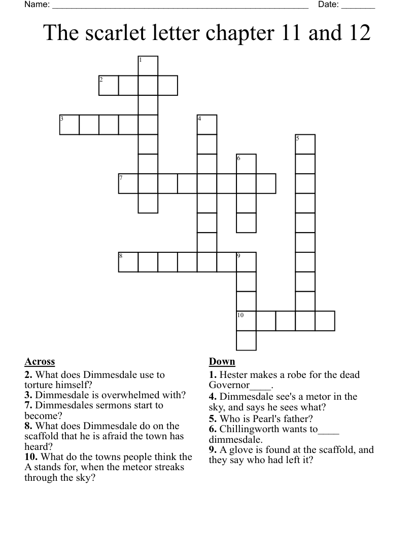 The scarlet letter chapter 11 and 12 Crossword