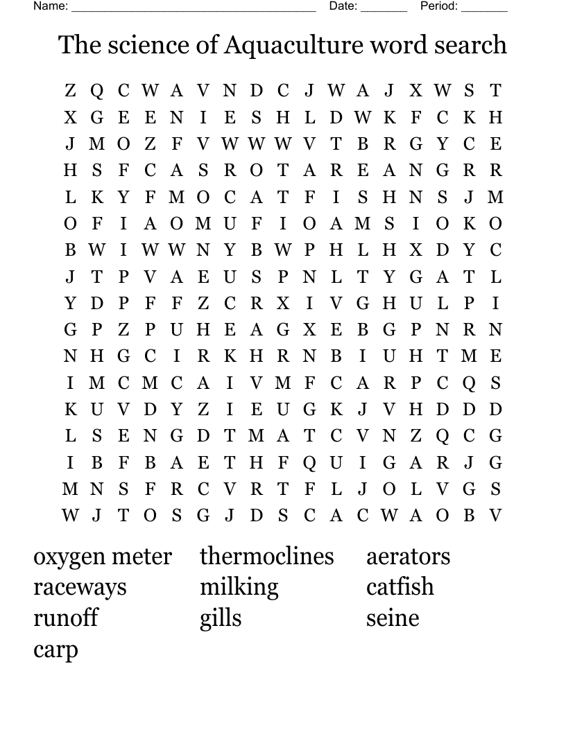 The science of Aquaculture word search
