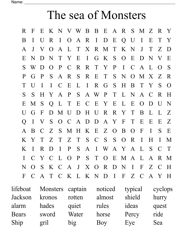 The sea of Monsters Word Search