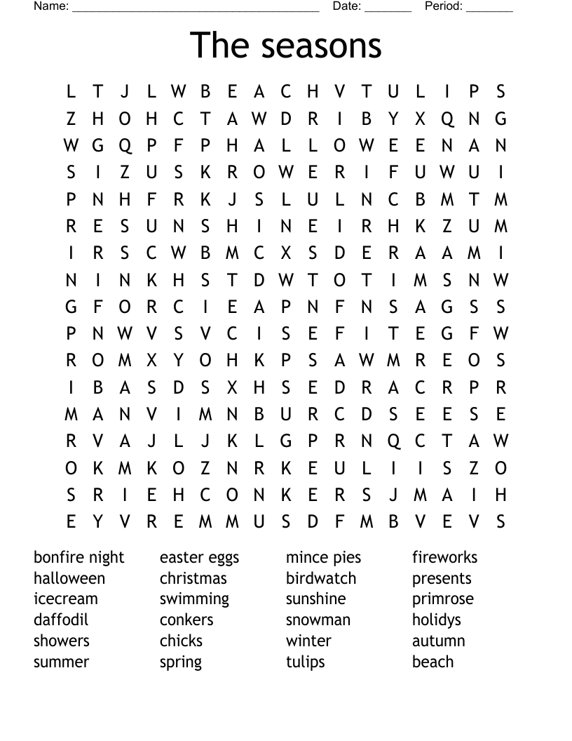 The seasons Word Search