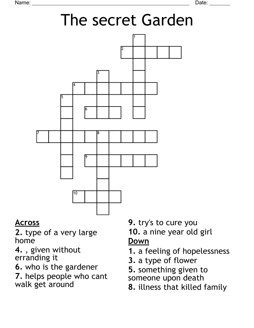 The secret Garden  Crossword