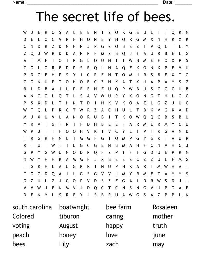 The secret life of bees. Word Search