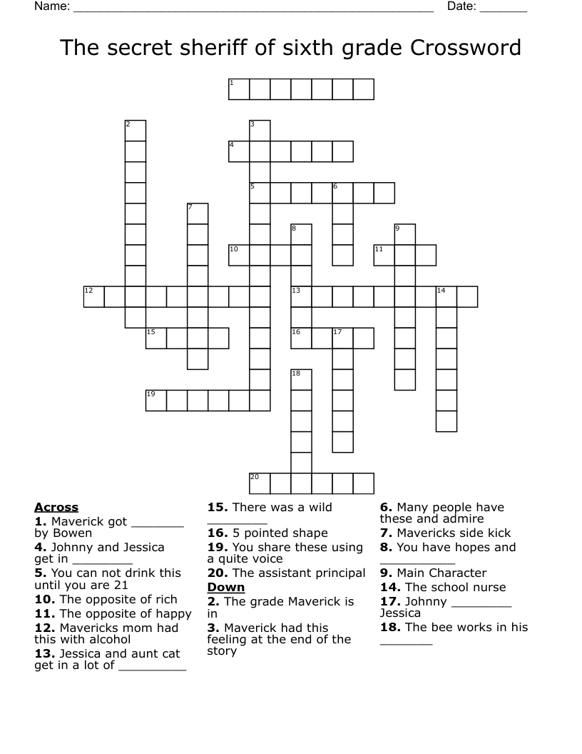 The secret sheriff of sixth grade Crossword
