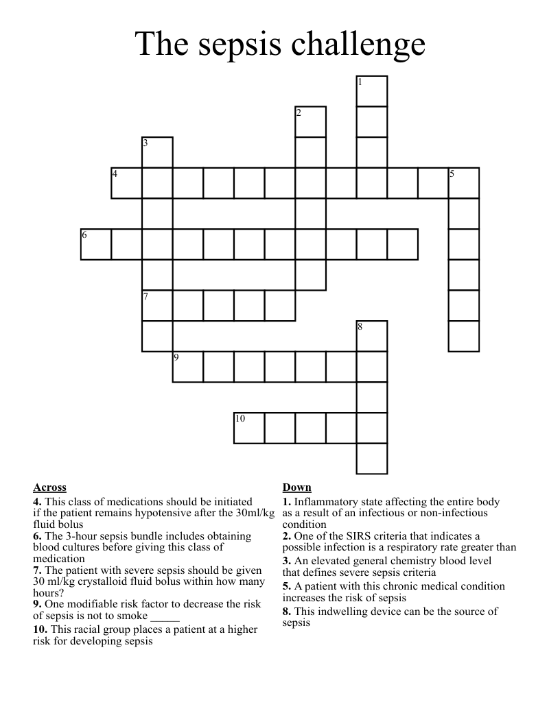 The sepsis challenge Crossword