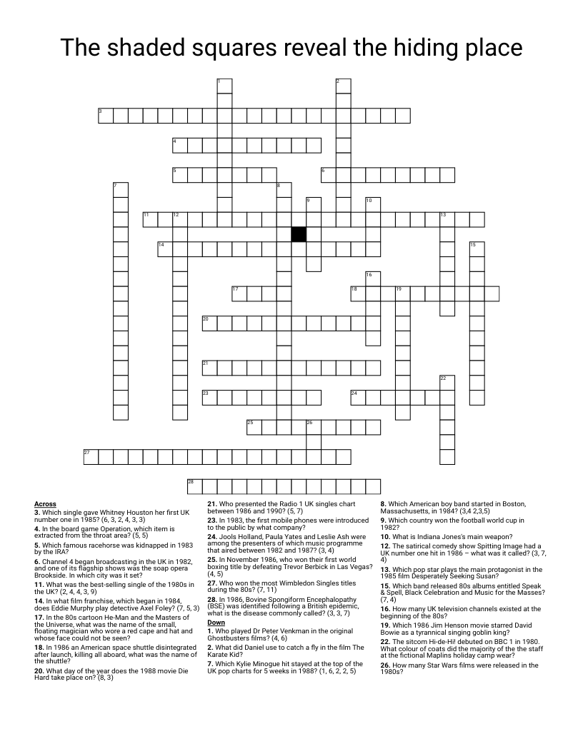 The shaded squares reveal the hiding place Crossword
