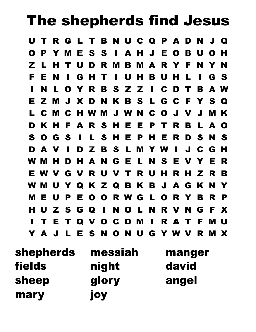 The shepherds find Jesus Word Search