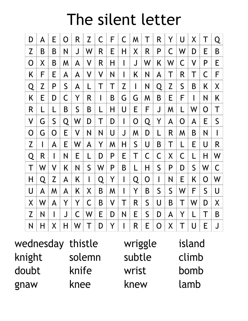 The silent letter Word Search