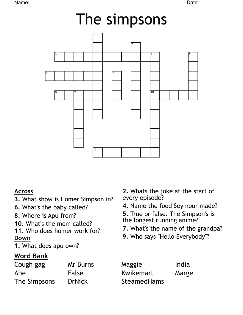 The simpsons Crossword
