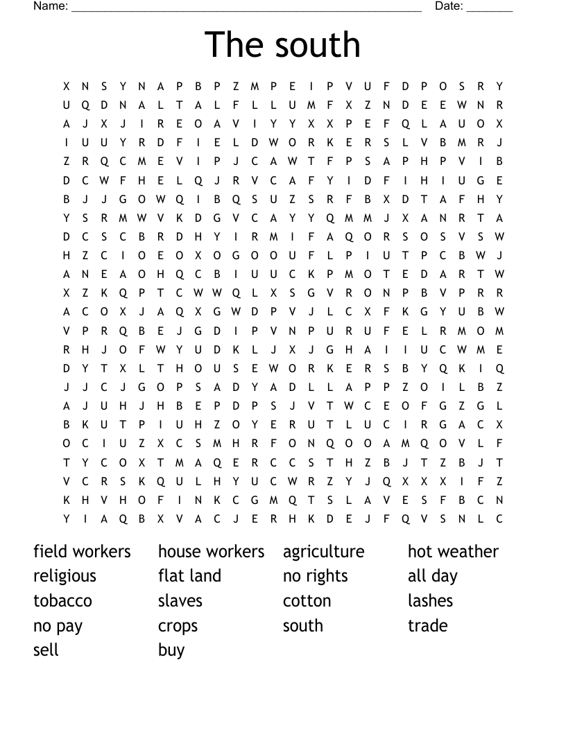 The south  Word Search