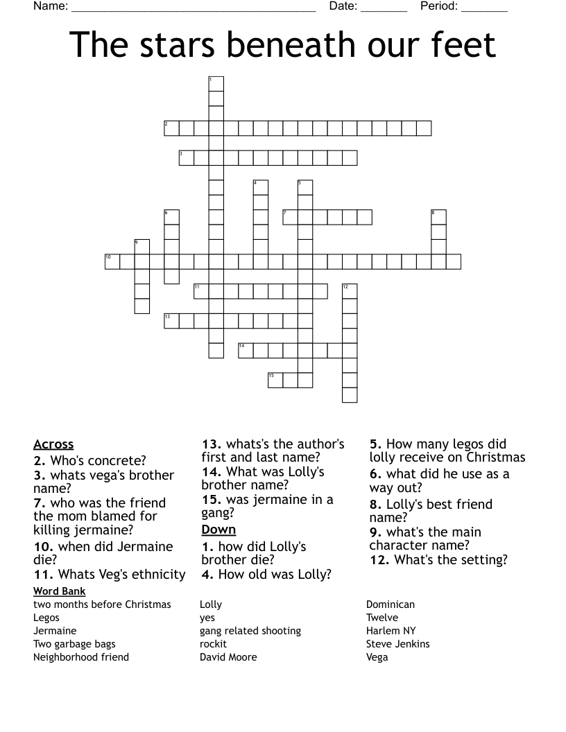 The stars beneath our feet Crossword