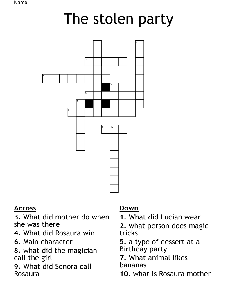 The stolen party Crossword