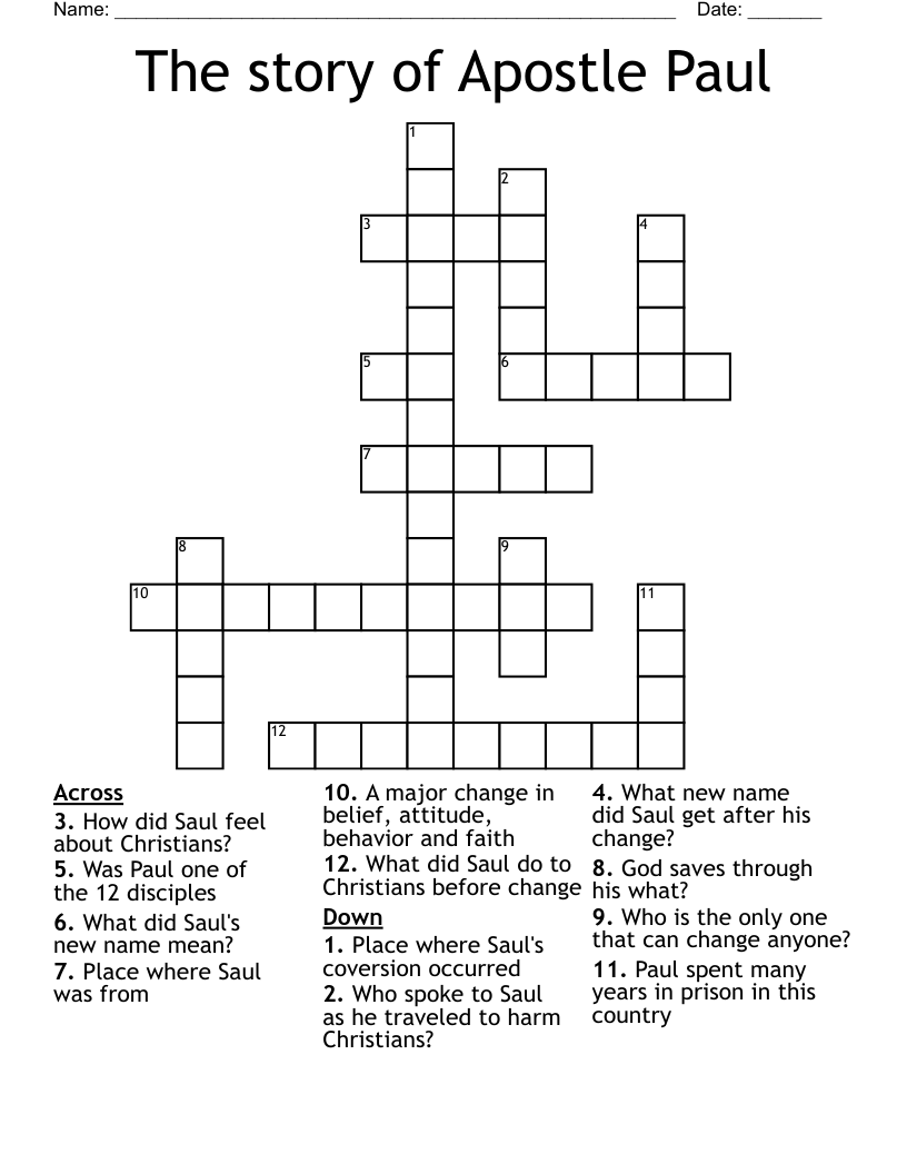 The story of Apostle Paul Crossword