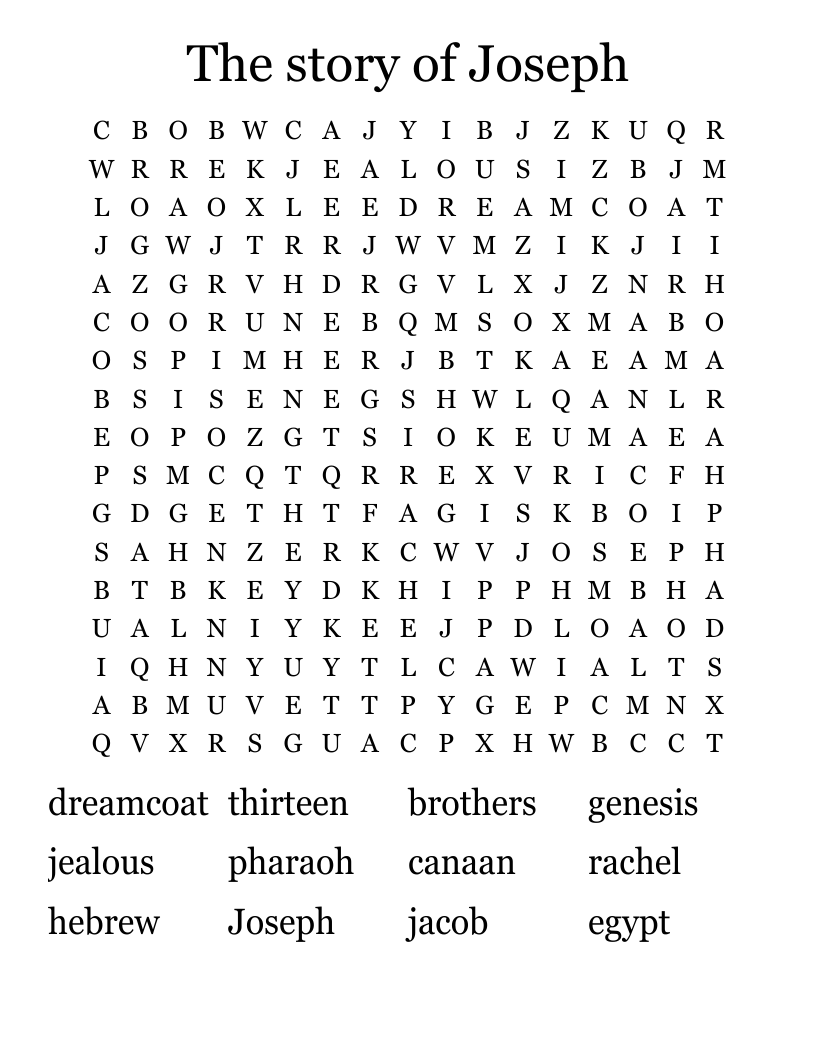 The story of Joseph Word Search