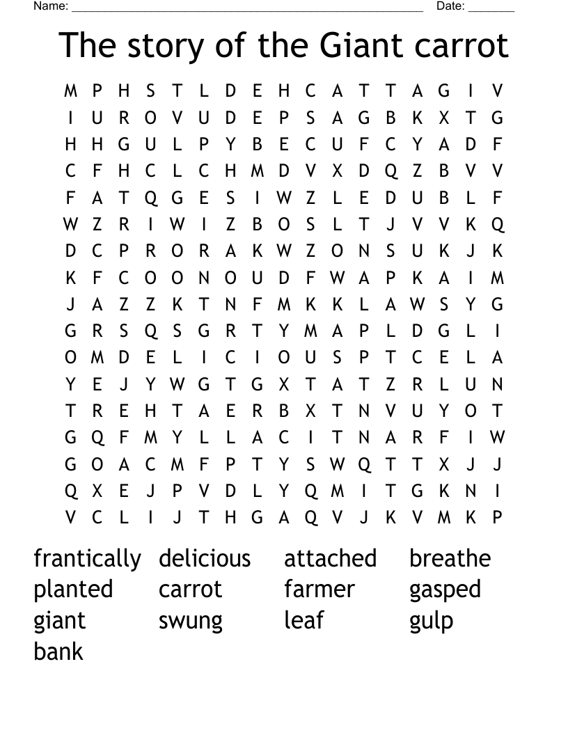 The story of the Giant carrot Word Search