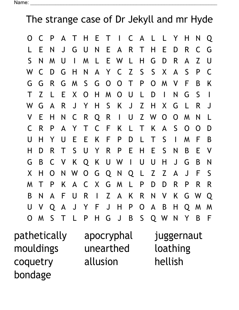 The strange case of Dr Jekyll and mr Hyde  Word Search